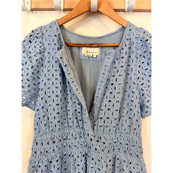 Anthropologie Medium Somerset Mini Dress Eyelet Edition Light Blue - Picture 5 of 7